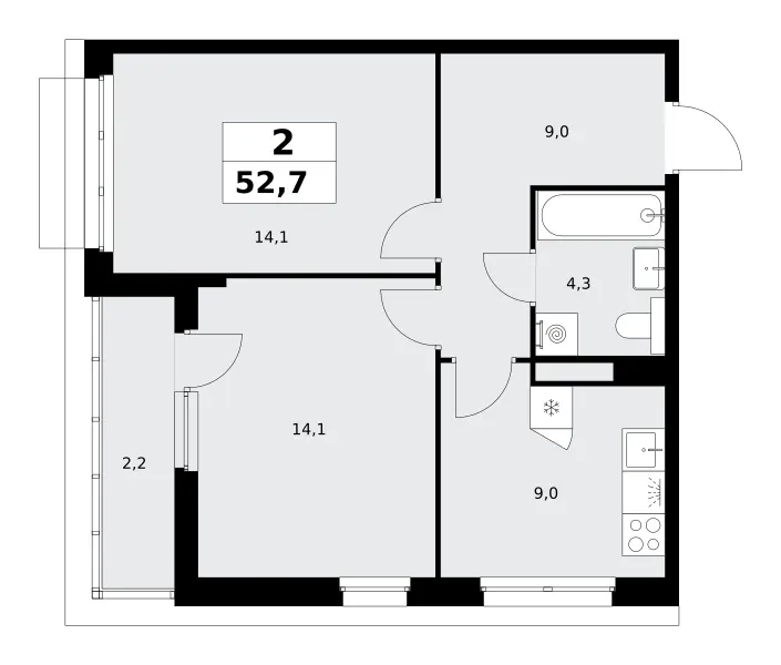 2-комн. 52.7 м²