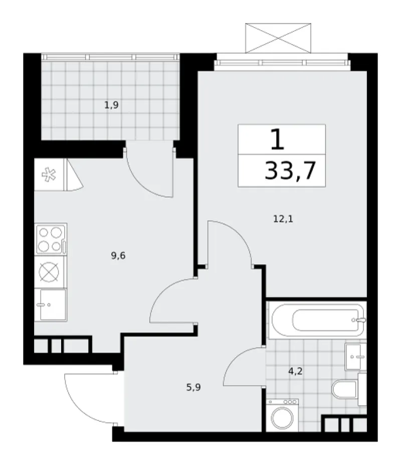 1-комн. 33.7 м²