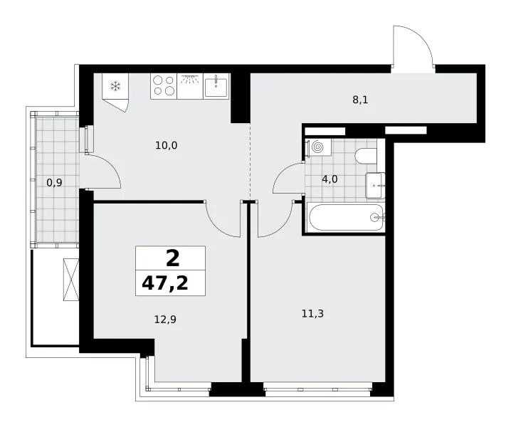 2-комн. 47.2 м²