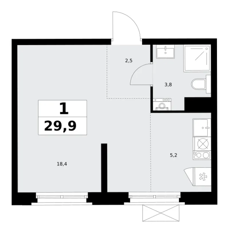 Студия 29.9 м²