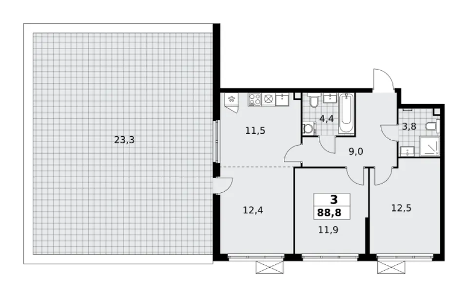 3-комн. 88,8 м²