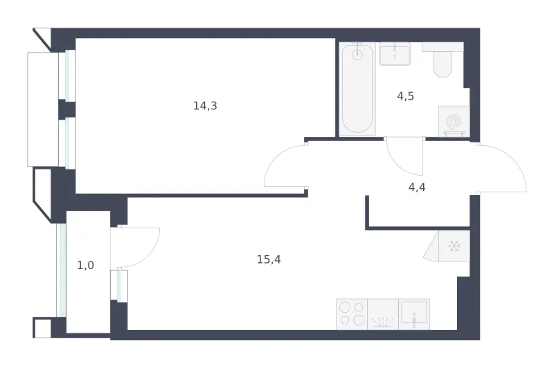 1-комн. 39,6 м²