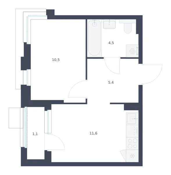 1-комн. 33.1 м²