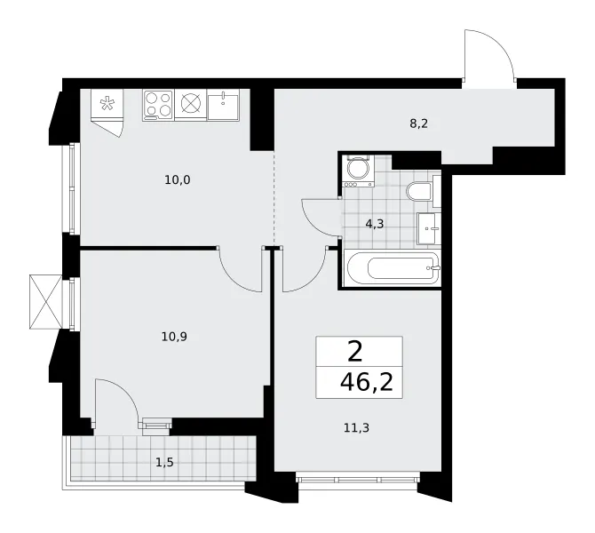 2-комн. 46.2 м²