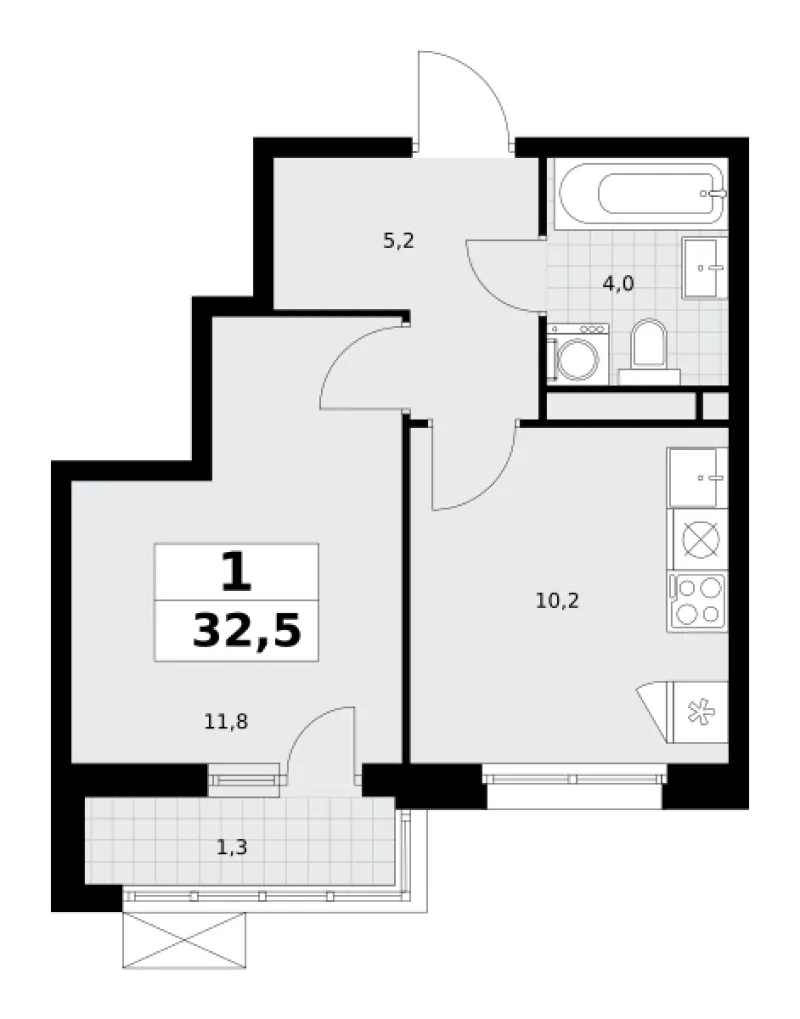 1-комн. 32.5 м²