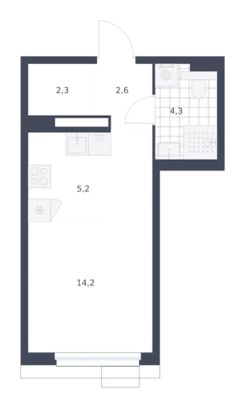 Студия 28.6 м²