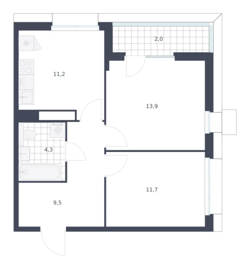 2-комн. 52.6 м²