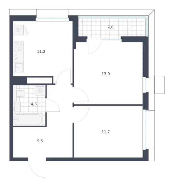 2-комн. 52,6 м²