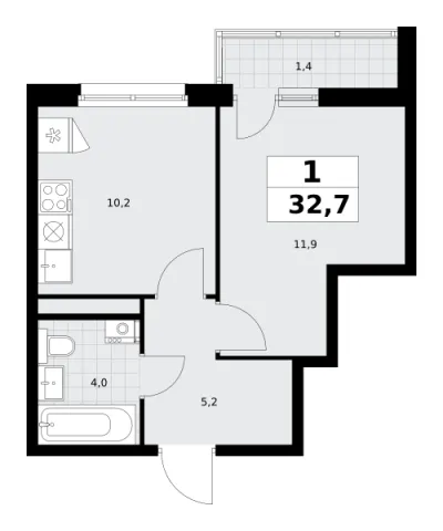 32,7 м² — планировка