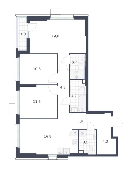 3-комн. 87.1 м²