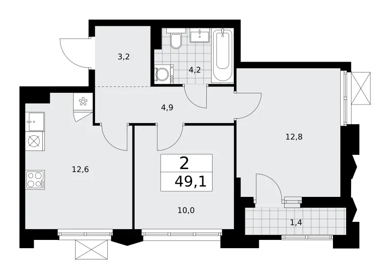 2-комн. 49.1 м²