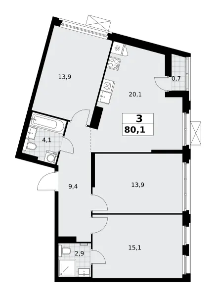 3-комн. 80.1 м²