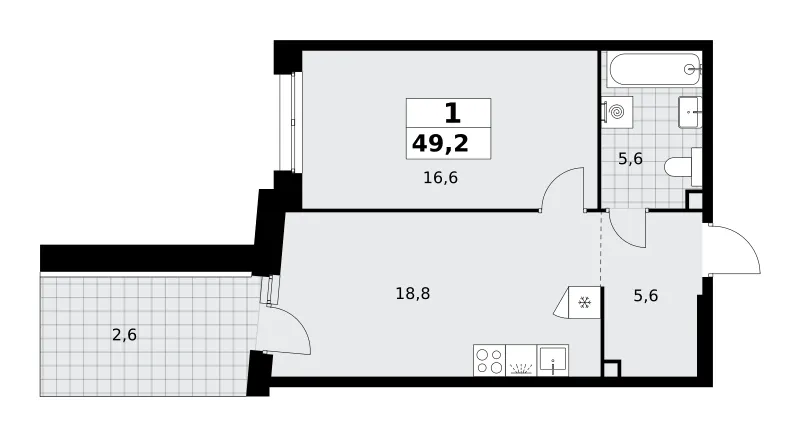 1-комн. 49.2 м²