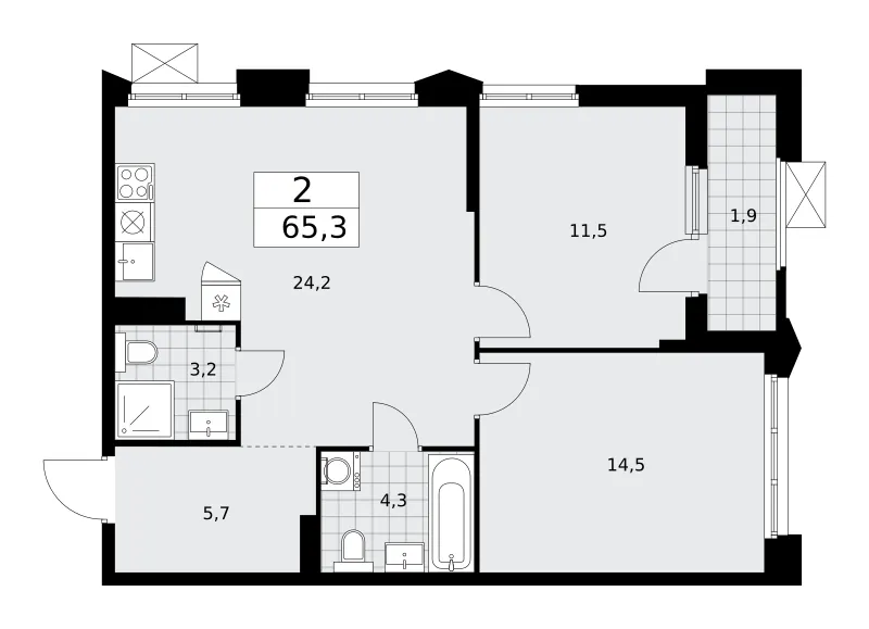 2-комн. 65.3 м²