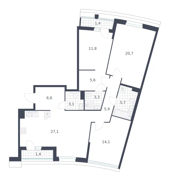 3-комн. 106.7 м²