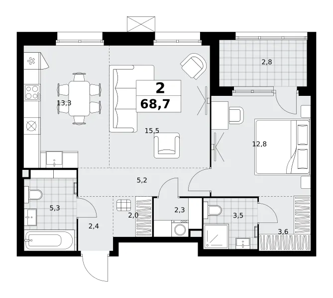 2-комн. 68.7 м²