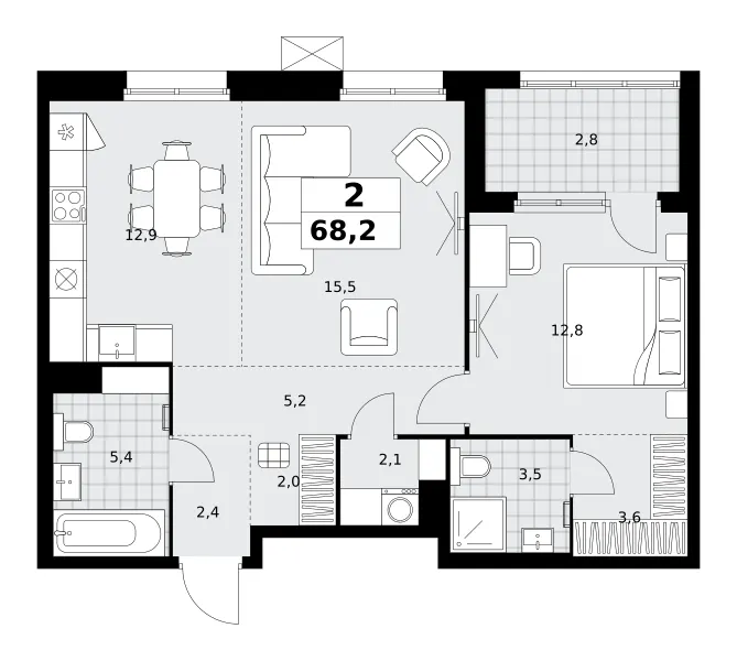 2-комн. 68.2 м²