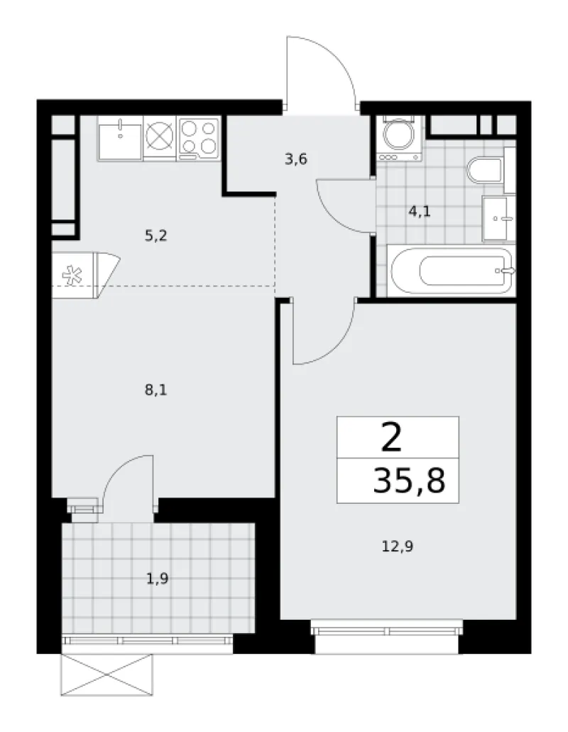 2-комн. 35.8 м²