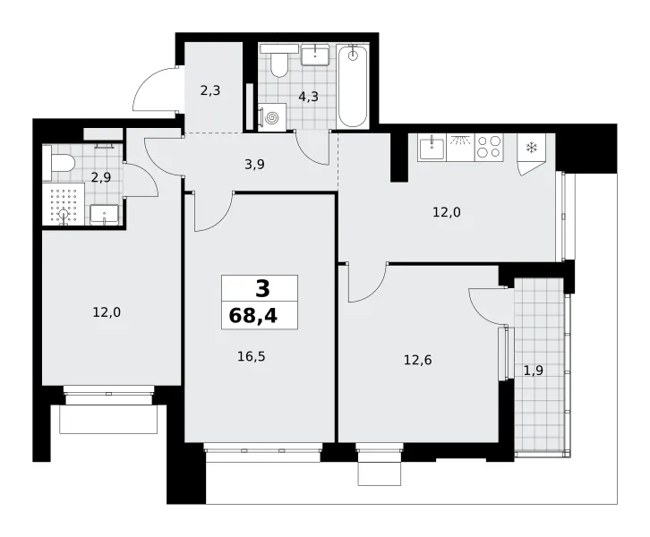 3-комн. 68.4 м²