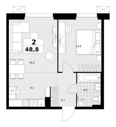 48,8 м² — планировка
