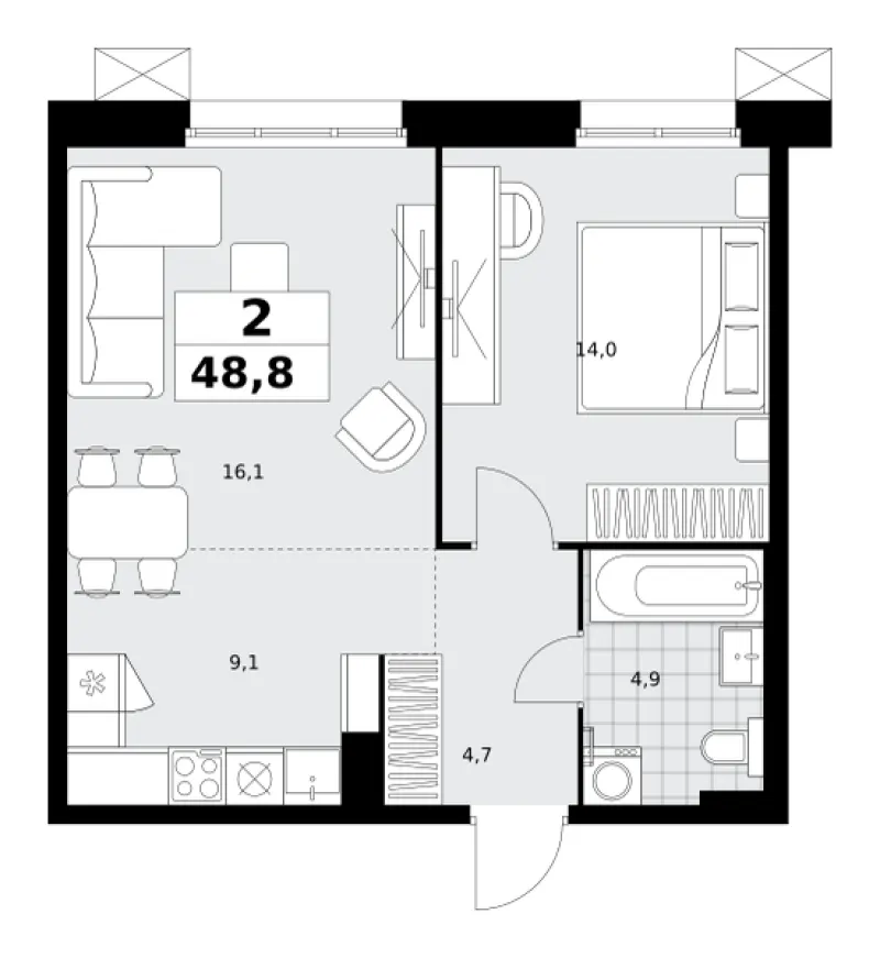 2-комн. 48.8 м²
