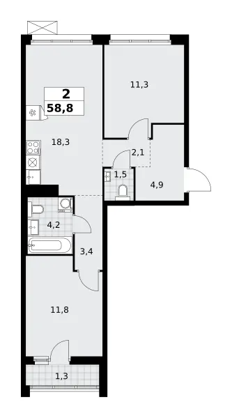 2-комн. 58.8 м²
