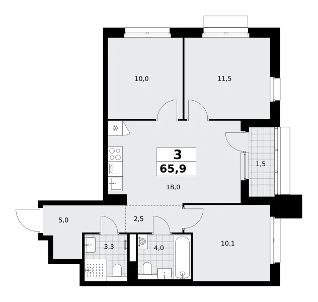 3-комн. 65.9 м²