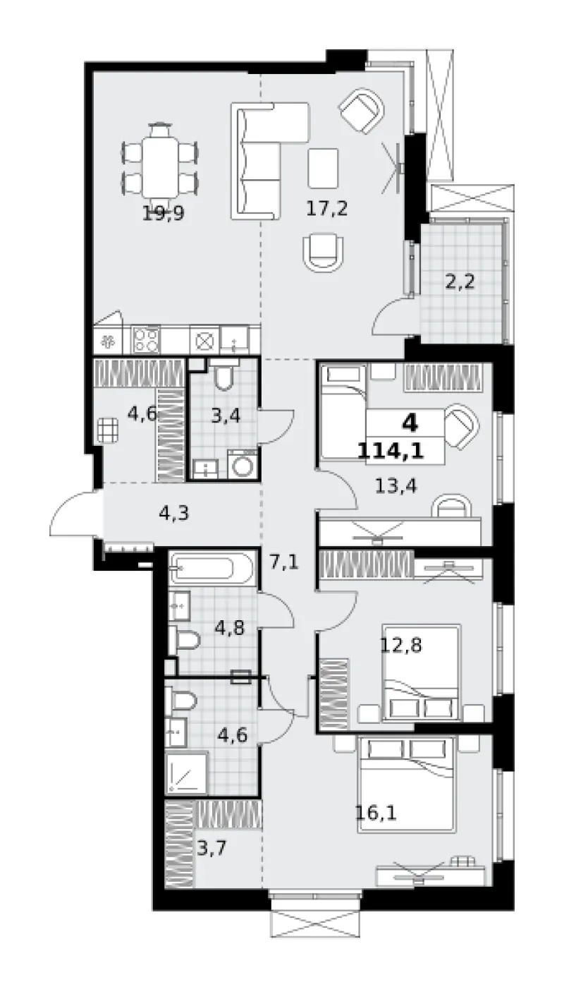4-комн. 114.1 м²