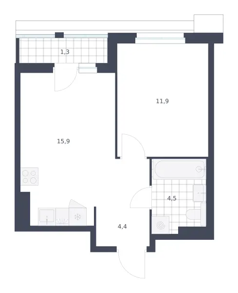 1-комн. 38 м²