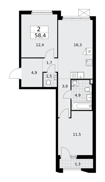 2-комн. 58.4 м²