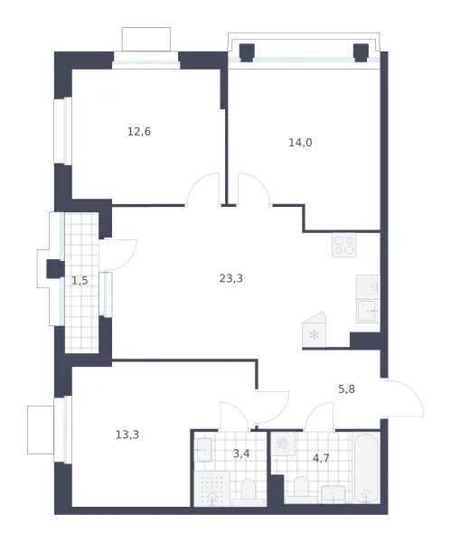 3-комн. 78.6 м²
