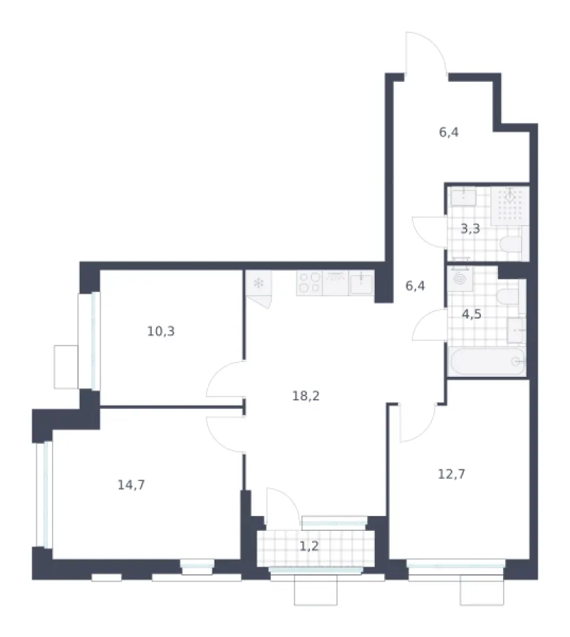 3-комн. 77.7 м²