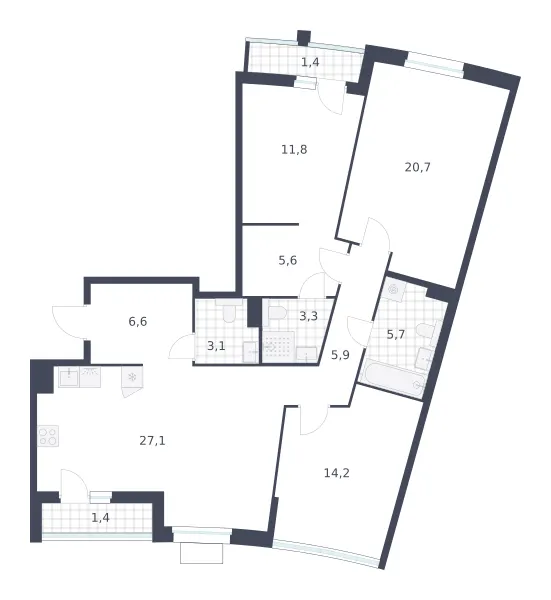 3-комн. 106.8 м²