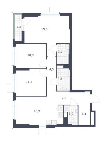 3-комн. 85.5 м²