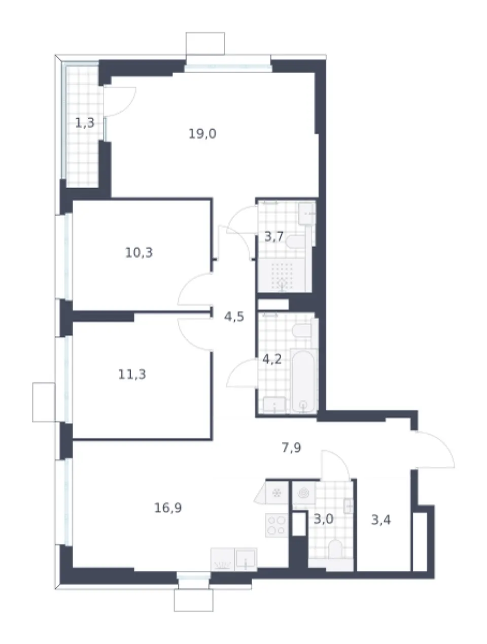 3-комн. 85,5 м²