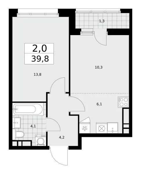 2-комн. 39.8 м²