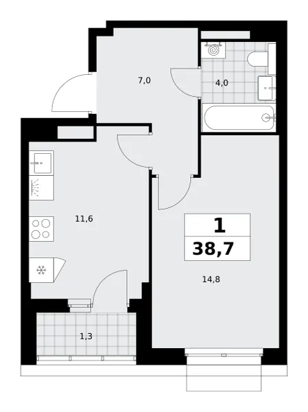 1-комн. 38.7 м²