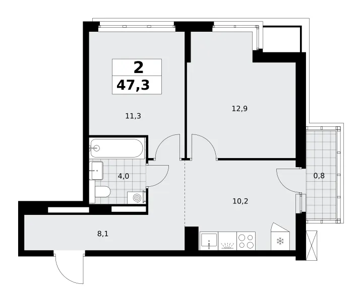 2-комн. 47.3 м²