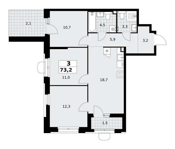 3-комн. 73.2 м²