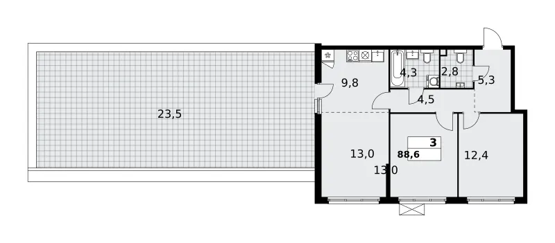3-комн. 88.6 м²
