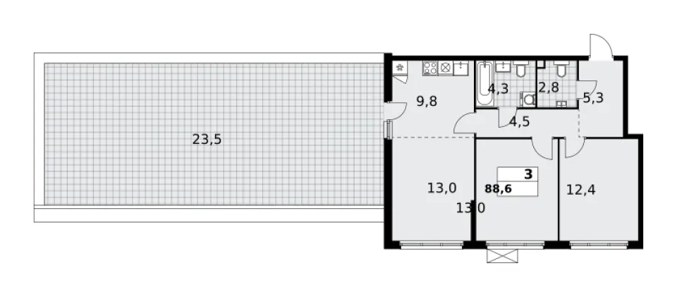 3-комн. 88,6 м²