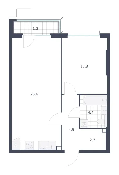 1-комн. 51.8 м²