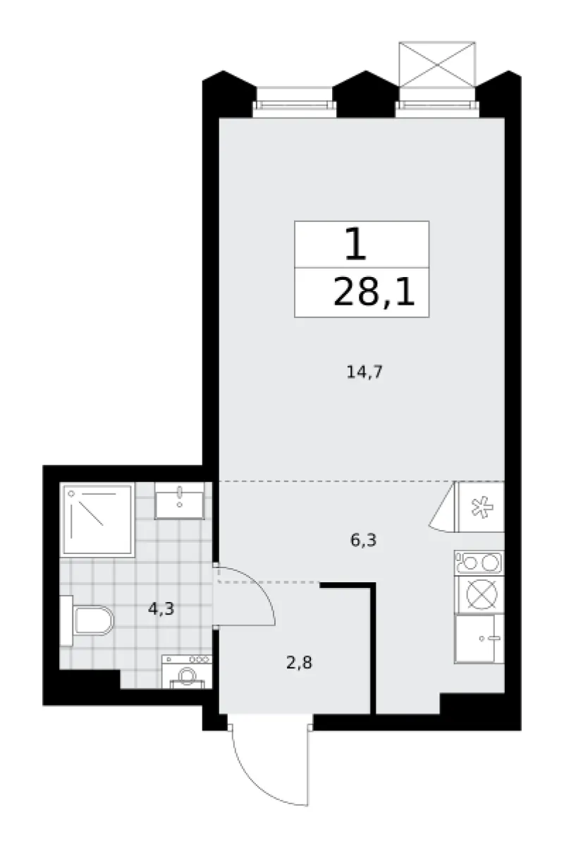 Студия 28.1 м²
