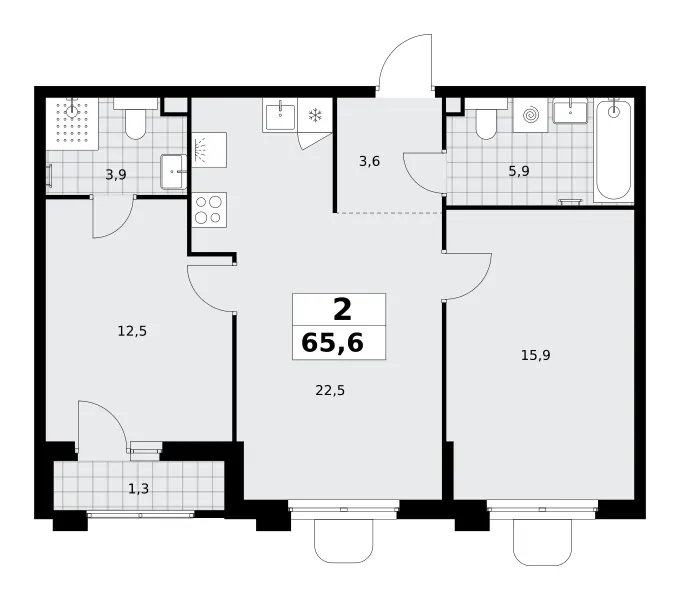 2-комн. 65,6 м²