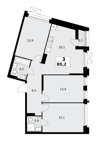 3-комн. 80.2 м²