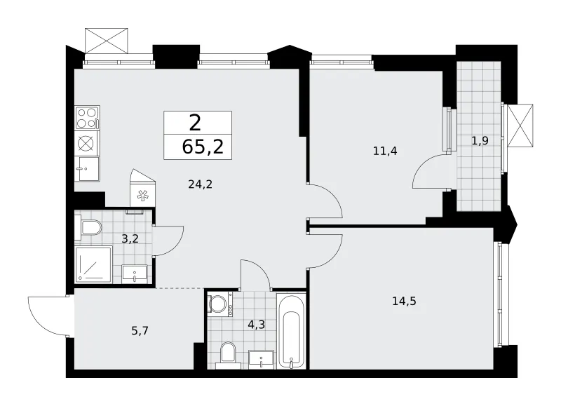 2-комн. 65.2 м²