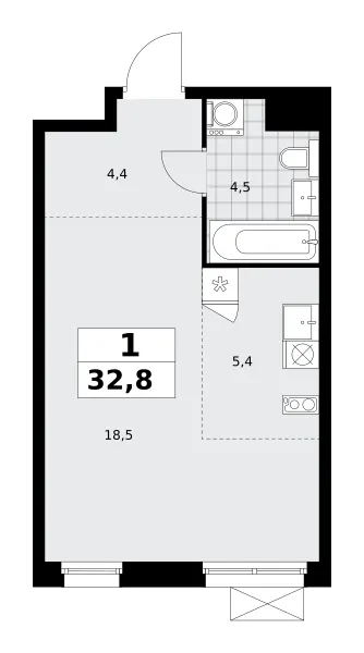 Студия 32,8 м²