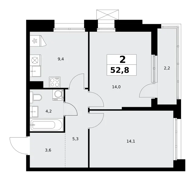 2-комн. 52.8 м²