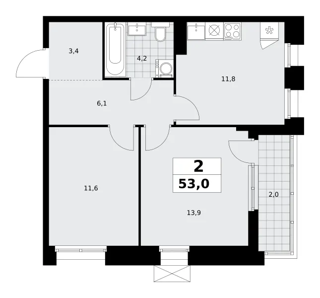 2-комн. 53 м²