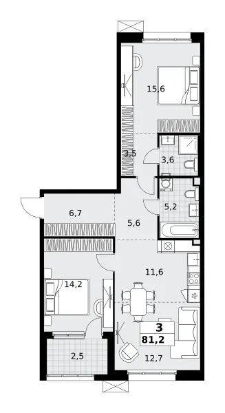 3-комн. 81.2 м²